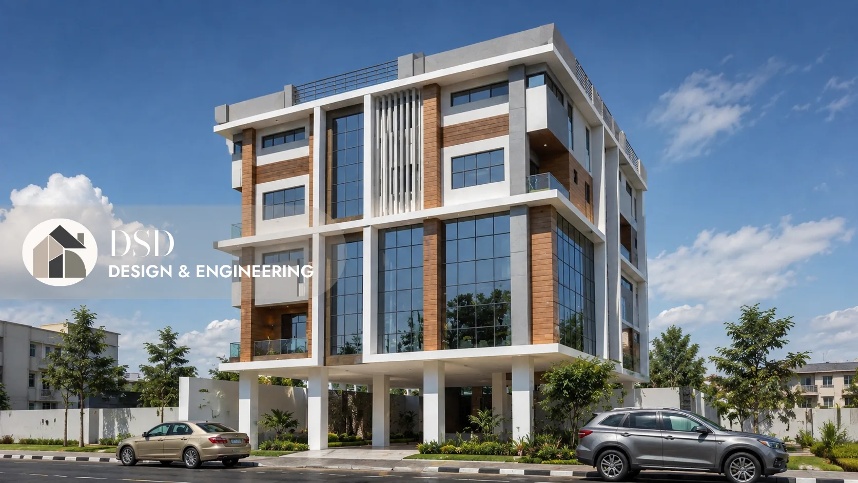 Five-storey dormitory building with loft units and wood-clad facade