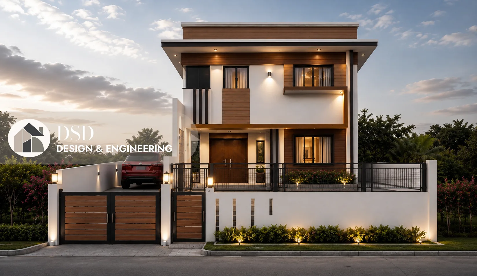 Modern two-storey residence with wood accents designed by DSD Design & Engineering, Rizal