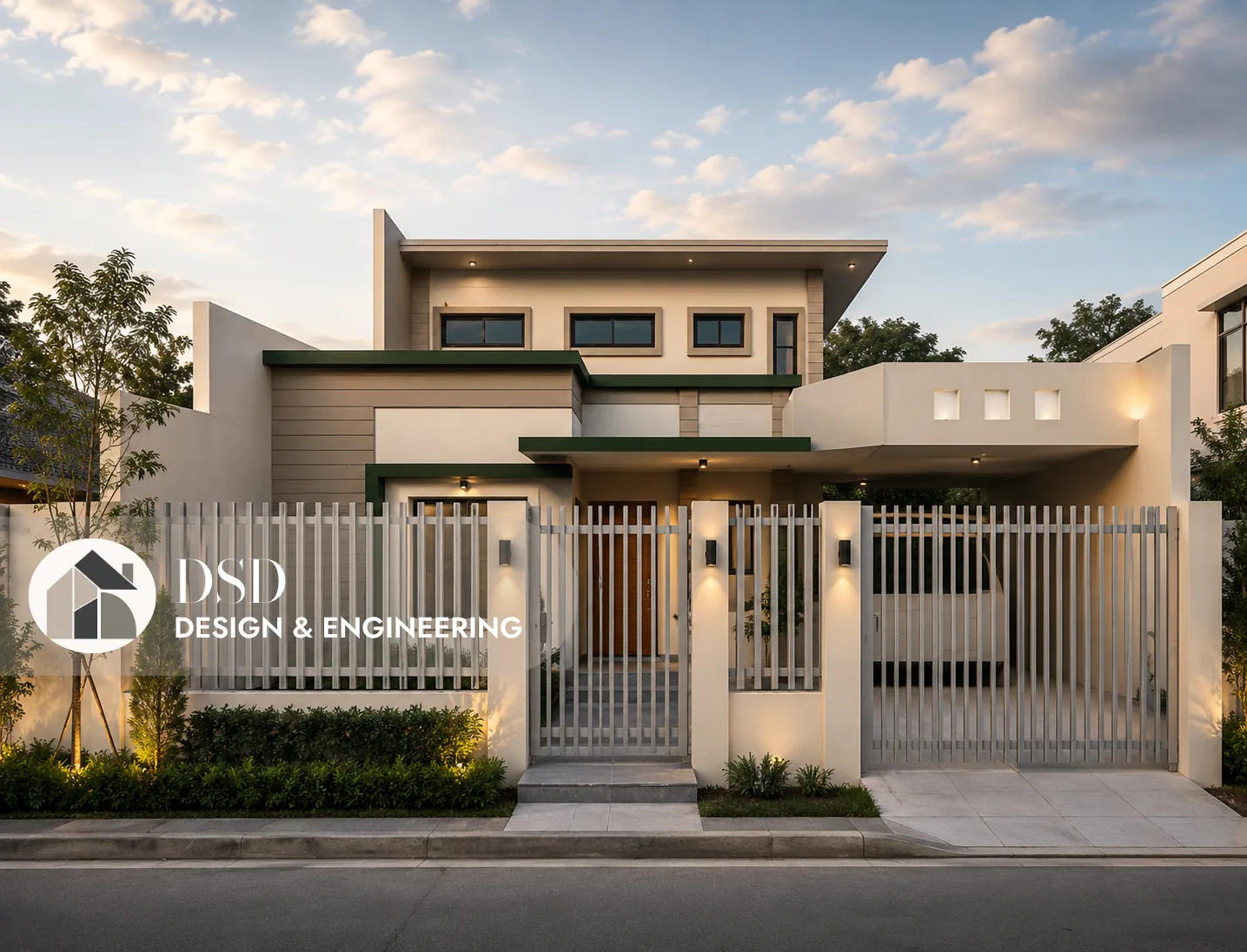 Contemporary flat-roof residence with white slat fence, Rizal